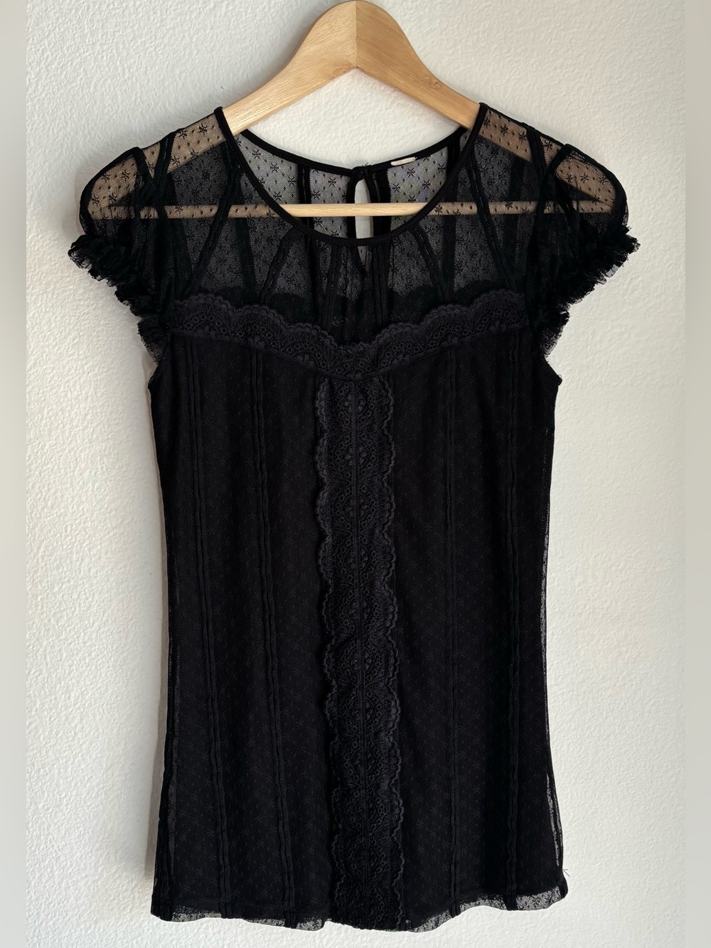 Free People Black Lace Top